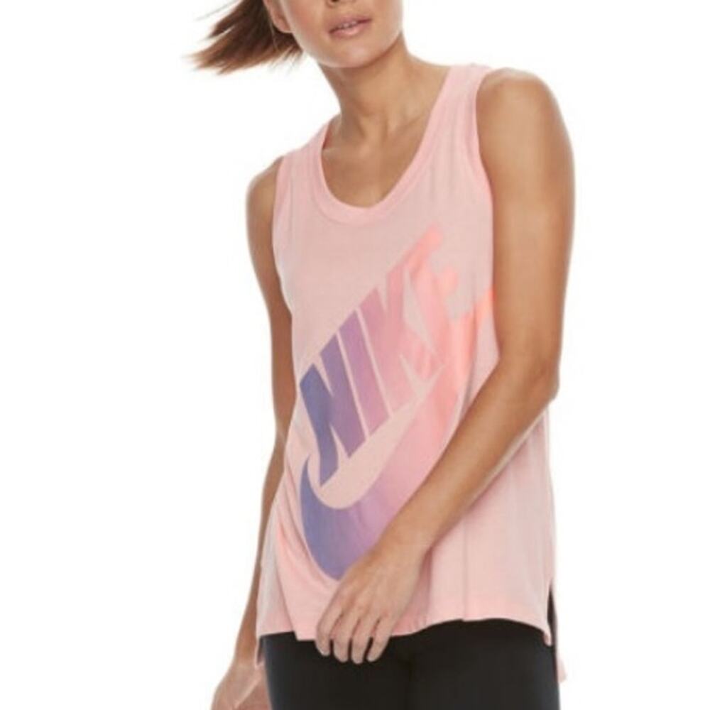 Nike Logo Racerback Scoopneck Tank Top Pullover Bleached Coral Womens Size Small